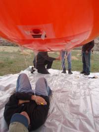 Students preparing the tethered balloon for flight.